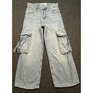 S.O.N.G. Classic‎ Casual Wide Leg Cargo Blue Jeans Women's Sz 0/24 Denim